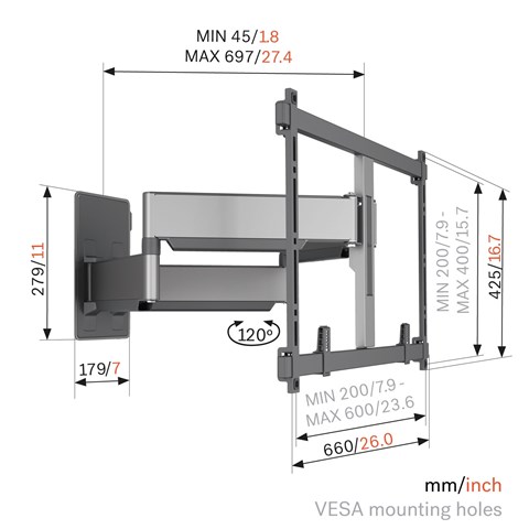 Vogel's TVM 5855 Elite Forward Motion X-Large 100” 75kg Justérbart TV vægbeslag